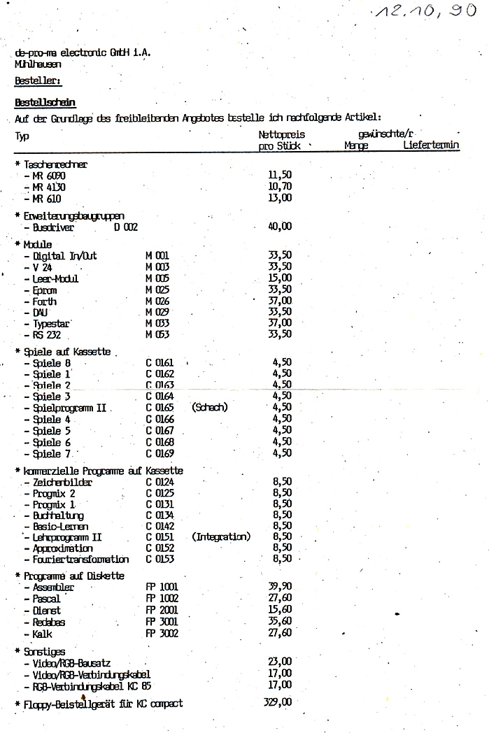 deproma Preisliste 1090