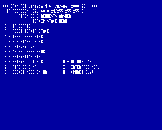 CPMNET 1.6 TCPIP Menü