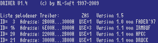 DRIVER 1.4 - Liste geladener Treiber